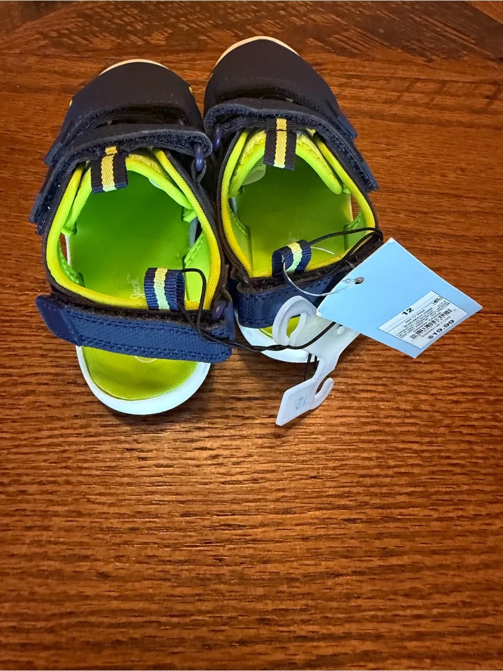 Cat & Jack Navy and Neon Green Hook-and-Loop Kids Sandals